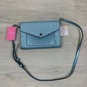 Kate Spade Glitter Flap Crossbody Purse Blue Tinsel Envelope NEW
